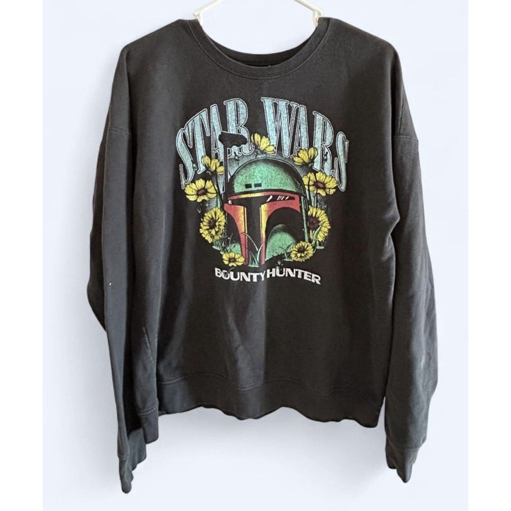 Mad Engine Star Wars Boba Fett Graphic Print Black Crewneck Pullover L